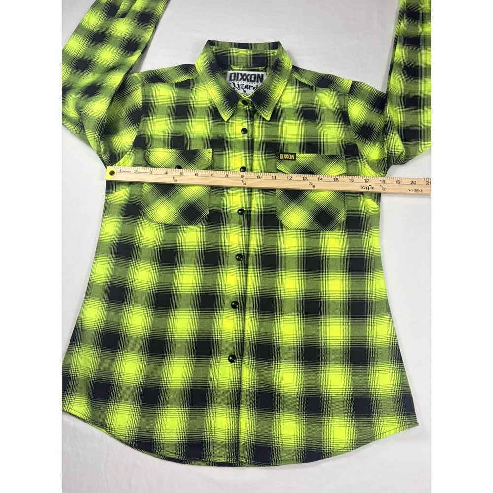 Dixxon Long Sleeve Flannel Button- Up The Lizard Womens Medium Green Black Plaid - Picture 16 of 16